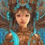 Placeholder: Sango fantasy, fantasy magic, intricate, sharp focus, illustration, highly detailed, digital painting, concept art, matte, art germ and Paul Lewin and Kehinde Wiley, masterpiece silver elephant head bronze Buddha Asian girl nice breast turquoise golden waves