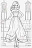 Placeholder: outline art for kids barbie coloring pages with barbie with short dress, no background, sketch style, full body, only use outline, mandala style, clean line art, white background, no shadows and clear and well outlined. should look exactly like barbie