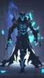 Placeholder: Mix between genji and venom symbiote in solo leveling shadow style with neon glowing blue