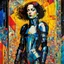 Placeholder: Create chaotic abstract cubist full body religious triptych depicting a martyred Gothpunk Saint Joan of Arc , with highly detailed facial features, in the style of Bill Sienkiewicz, Philippe Druillet, Gustav Klimt, and Jean Giraud Moebius, precisely drawn, colored and inked