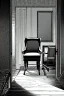 Placeholder: chair in the middle of an empty room, grayscale