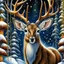 Placeholder: a painting of a deer in the snow, an airbrush painting, fantasy art, Christmas balls on horns, detailed painting, high detailed, official art, Christmas Reindeer Festive, face on front close