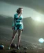 Placeholder: Ultra Realistic retro sci-fi 1960 scene, waist up view portrait, blonde woman, sweet young Marilyn Monroe face, perfect iris, tight latex coat, alien planet background, tight style, steel sphere dron levitating, fog, rain, soft color, highly detailed, unreal engine 5, ray tracing, RTX, lumen lighting, ultra detail, volumetric lighting, 3d, finely drawn, high definition, high resolution.