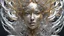 Placeholder: figure of a woman, art from the "art of control" collection by Jasper Harvey, in the style of futuristic optics, silver and gold, flower, bird, plant branches, detailed facial features, swirling vortices, 8k 3d, bizarre cyborgs made of crystals, high detail, high resolution, 8K