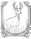 Placeholder: coloring pages:A whimsical deer in a coloring page, surrounded by a delicate rectangular frame adorned with swirling patterns, reminiscent of an enchanted forest. Capture the essence of joy and playfulness