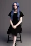 Placeholder: Billie Eilish, sitting on a chair, Black Short Dress, pale skin, high detail, realistic, 8k