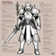 Placeholder: character concept sheet with AD&D statistics and characteristics, [wii No More Heroes style with thick lines] Elric of Melniboné