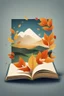Placeholder: square logo , landscape with leaf fall, flying leaves in the book