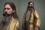 Placeholder: braided long haired bearded tall man wearing gold rings and rugged long merchant's coat, medieval fantasy