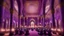 Placeholder: Hyper Realistic Photographic-View of lots of Muslim-Men praying inside a Massively-Huge-Beautifully-Crafted-Purple-&-Maroon Wall-Mosque with detailed-pillars & Garland-Light-Decorations-&-Lamps with dramatic-&-Cinematic-Ambiance at night.