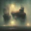 Placeholder: photographic camera in abstract style. fog and smoke in atmosphere. bokeh, lens flare. Dark mood. Dripping paint. oil on canvas, high detailed. beksinski