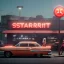 Placeholder: Ultra Realistic retro sci-fi afire Supermarket parking scene, 1960 year, many people running. blonde woman, sweet scarlet Johansson face, perfect iris, glow eyes, face makeup, tight latex coat; many panic people, Retro sci-fi style, soft color, highly detailed, unreal engine 5, ray tracing, RTX, lumen lighting, ultra detail, volumetric lighting, 3d, finely drawn, high definition, high resolution.