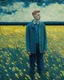 Placeholder: a young man standing in a field by Van Gogh