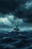 Placeholder: Hyperrealistic illustration of the Statue of Liberty sinking in a vast ocean, with waves gently lapping against it. The sky is dark and stormy, with heavy, ominous clouds swirling above. In the distance, surrounded , contrasting with the dramatic, turbulent atmosphere. The overall scene should be moody and surreal, with intricate textures on the statue is highlight its grandeur and mystery.