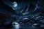 Placeholder: Night, moon, mountains, stream, rocks