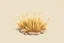 Placeholder: Isolated concept art of stylized alien dry grass on a plain neutral background. Simple low-poly design with minimal details, suitable for 3D modeling. The grass should look slightly alien — with unusual blade shapes, subtle color variations, and dry, brittle texture. Colors range from dusty yellow, ochre, muted green, and pale orange, blending naturally with desert or rocky terrain. No background, no shadows, clear separation of each grass clump, consistent lighting. Digital painting style