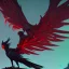 Placeholder: a detailed illustration of a black and red phoenix sitting on a branch of a tree, phoenix wallpaper, luminescent body, glinting wings, full body, symmetrical body, realistic, glowing wings, sharp focus, meticulously detailed, soft evening sky, 64k