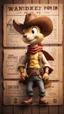 Placeholder: wanted poster on wooden wall depicting a handsome cute cowboy Lucky Luke squirrel ninja,bokeh like f/0.8, tilt-shift lens 8k, high detail, smooth render, down-light, unreal engine, prize winning