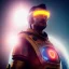 Placeholder: portrait, eternal samurai fusion space suit, floating in space, sun burning bright in background, neon light, 8k, 3d, blender