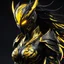 Placeholder: carnage female yellow and black dark night armor in 8k solo leveling shadow artstyle, dark night mask, glowing yellow eyes, profile picture 8k ultra quality, intricate details, highly detailed, high details, masterpiece,ultra detailed, ultra quality