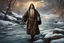 Placeholder: Mystical mad monk Rasputin legendary figure of Russian folklore, bullet-ridden floating face-up into a frigid icy river with mad eye open, dramatic kinetic energy encapsulated, digital illustration accentuating intricate Russian motifs, traditional costumes brimming with details, moonlit landscape, brisk winter scenery, hyper-realistic water texture, high contrast lighting, ultra detailed, historic