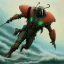 Placeholder: an ibis warrior in orange and green full battle armor, a highly detailed illustration, background of giant crashing ocean waves, realistic render, 8 k, micro detail, intricate, elegant, centered, digital painting, Artstation, smooth, sharp focus, illustration, artgerm, tomasz alen kopera, peter mohrbacher, donato giancola, joseph christian leyendecker, wlop, boris vallejo