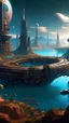 Placeholder: sci fi planet, harbour city, beautiful scenery