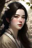 Placeholder: Beautiful Girl in the garden, 18 century, brunette, literally dark hair, dark eyes, fat, smell of sakura, rest, detailed face