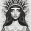 Placeholder: full body portrait of a girl wearing crown of flower ,big eyes,line drawing,mandala,high contrast,vector art,paper cut