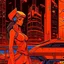 Placeholder: cyberpunk retro futuristic for comics from far away in orange