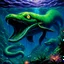 Placeholder: 90's tcg fantasy art electric eel glowing eyes and underwater