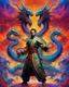 Placeholder: Multiple image fractals psychedelic vibrant colors featuring a kungfu fighter character in traditional attire standing confidently with two majestic dragons flanking them, set against a vibrant and colorful backdrop that suggests an otherworldly realm. The dragons should have intricate scales and piercing eyes, and the atmosphere should be filled with a sense of magic and awe.