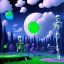 Placeholder: The Grim Reaper and the Skeleton on bubble world, discussing the future of the universe, art by Magritte and Pixar