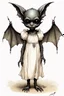 Placeholder: Artist Jean-Baptiste Monge style. A humanoid biomechanical Black bat-flower headed Baby with white eyes and a black dress. Modifiers: award winning crisp quality very cute