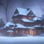 Placeholder: snowstorm with one illumianted house