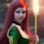 Placeholder: Attractive teenage girl with red hair with golden highlights, who is dressed like a witch casting a spell with a quarterstaff, magic is in the background, green eyes, teeth not visible background is realistic space, goth girl dress, full body portrait, arm colors gradient effect into stars, rendered, unity 3d, unreal engine, dslr, hdr, 4k, edited, photorealistic, normal number of appendages, freckles, artists rendering