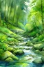 Placeholder: view of a Forrest stream backgound, Acrylic, water-color, illustration, low detailed --style raw