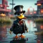 Placeholder: punk duck devil pimp in pond, in the style of a fallout 4,bokeh like f/0.8, tilt-shift lens 8k, high detail, smooth render, down-light, unreal engine, prize winning