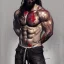 Placeholder: painted portrait of rugged man, blood stained, dark long hair, masculine, handsome, upper body, grey and silver, muscular, hairy torso, fantasy, intricate, muscular, elegant, highly detailed, digital painting, artstation, concept art, smooth, sharp focus, illustration, art by gaston bussiere and alphonse mucha