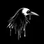 Placeholder: minimalistic black and white logo of a scary sort beak bird, dripping blood over black background