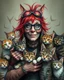Placeholder: old lady punk rocker with red hair, with her dozens of cats. By Vanja Vukelic, Benjamin Lacombe, Victor Brauner, Eileen Agar, Alex Grey, Michael Cheval and Naoto Hattori. Modifiers: sharp focus extremely detailed fantasy intricate very attractive award winning fantastic view hdr very cute pencil sketch science fiction complex insanely detailed whimsical fantastical art magical surrealism