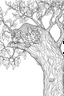 Placeholder: Outline art, leopard climbing a tree, cartoon style, low detail, --ar 9:11