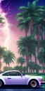 Placeholder: 1980's aesthetic vaporwave palm trees and spheres and Porsche with lightning