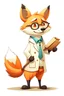 Placeholder: A cute fox with glasses, who carries wood planks and wearing a lab coat