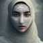 Placeholder: clouds of fog as Afghan woman's face, dissolving, disintegrating, wearing hijab, fine detail, highly intricate, modern surrealism painting, high-quality, volumetric lighting, 8k, ultrahd, George Grie, Marco Escobedo, Igor Morski,Brian Froud, Howard Lyon, Selina French,