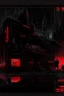 Placeholder: pos-apocalyptic cyberpunk city, an outdoor plaque showing the calendar year 2222, abstract black painting, illuminated red neon, concept art, dark, high contrast, make it as a sticker