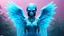 Placeholder: a photorealistic grey alien angel translucent transparent, surrealism, fog, octane render, cinematic, futuristic outfit, haute couture, exotic jewerly, blue pink, florest background