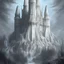 Placeholder: A minas tirith painting in small size over a sketch of the white tree, white to black background, fantasy style