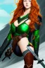 Placeholder: concept illustration, hyper detailed, strikingly beautiful teen female, 16 years old, long ginger hair, green eyes, medium freckles, full lips, full body, full face, b-cup breasts, athletic, centred camera, ignore NSFW, leather armor, athletic, sitting, legs spread