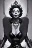 Placeholder: Joan Collins as evil queen in black leather, leather, busty, cleavage, angry, stern look. character design by cory loftis, fenghua zhong, ryohei hase, ismail inceoglu and ruan jia. unreal engine 5, artistic lighting, highly detailed, photorealistic, fantasy